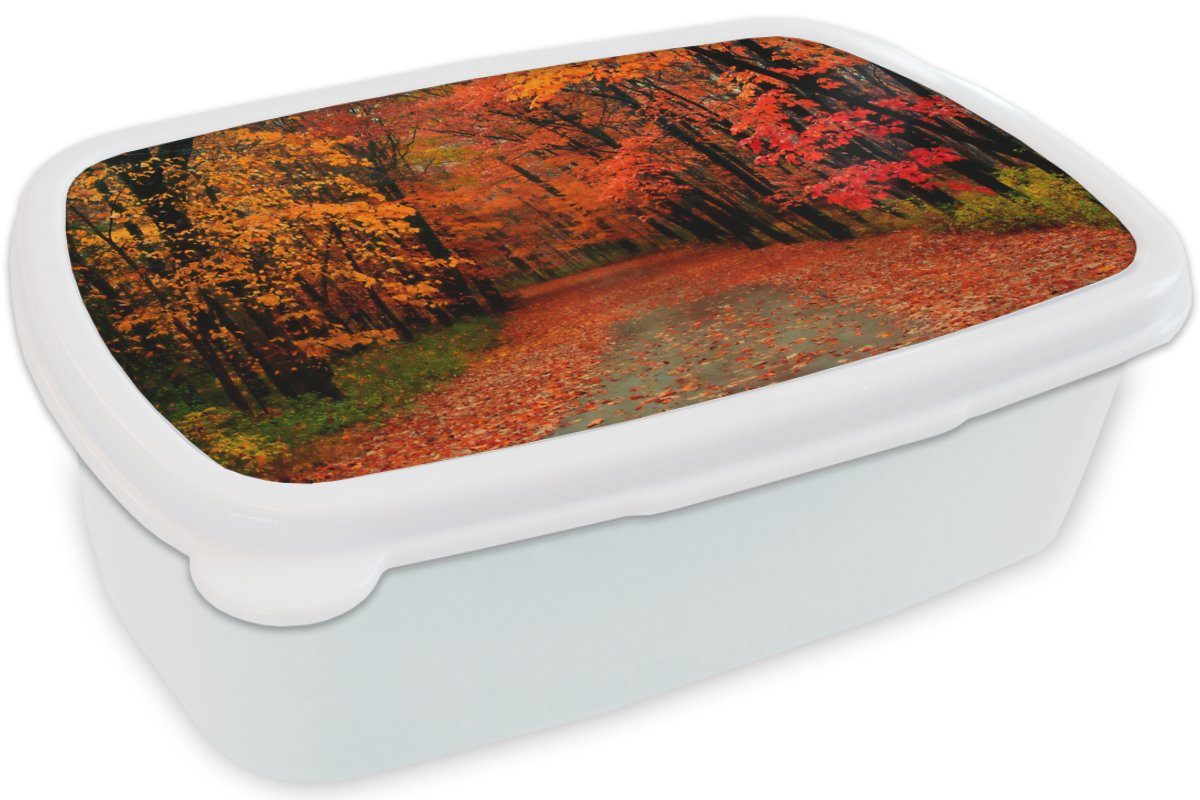MuchoWow Lunchbox Herbst und für Erwachsene, für Wald weiß (2-tlg), und Laub, Mädchen - Brotdose, Brotbox Kunststoff, Kinder Jungs 