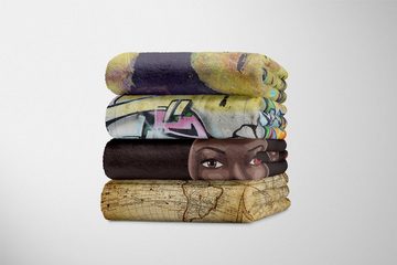 Sinus Art Handtücher Handtuch Strandhandtuch Saunatuch Kuscheldecke mit Fotomotiv Pop Art junge Frau, Baumwolle-Polyester-Mix (1-St), Handtuch