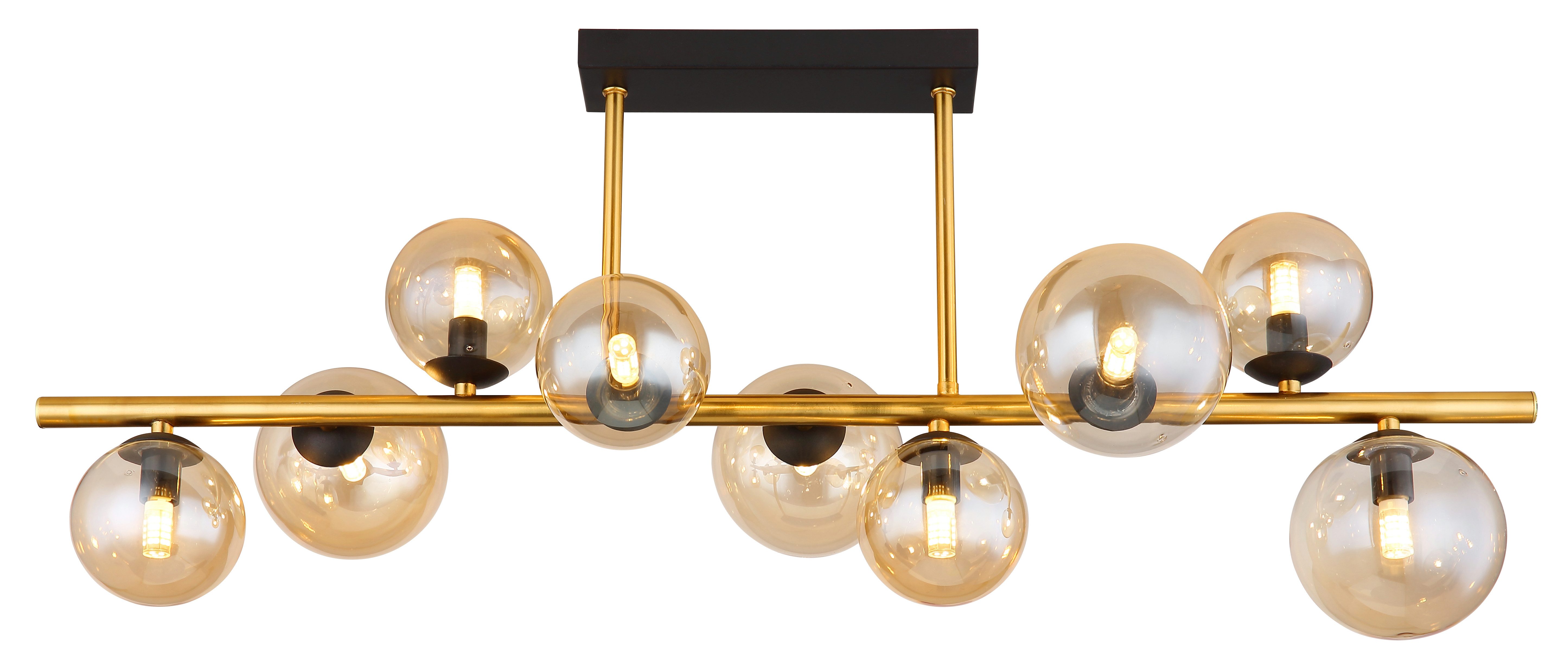 GLOBO LIGHTING Deckenleuchte RIHA, Leuchtmittel wechselbar, Warmweiß, Deckenleuchte Schwarz/Messing, Amberglas, 5 Gläser, LED G9
