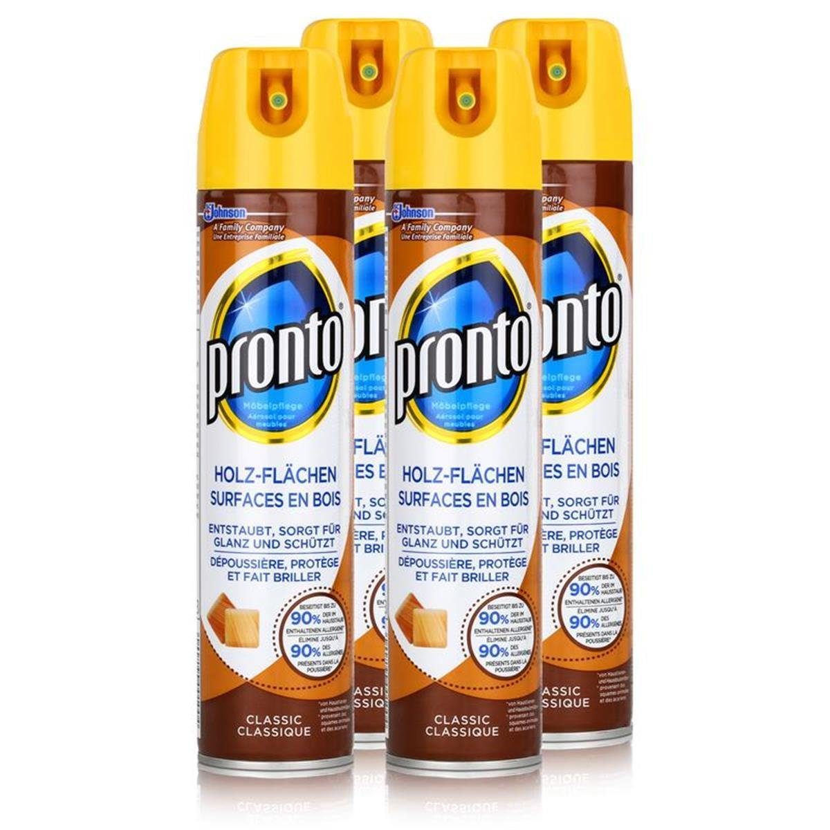 Pronto Holz-Flächen Classic 250ml - Entstaubt, Glanz und Schützt (4er Spezialwaschmittel