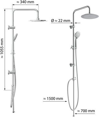 Eisl Brausegarnitur, Höhe 105,4 cm, 4 Strahlart(en), 3-fach verstellbare Wellness Handbrause mit Antikalk-Noppen