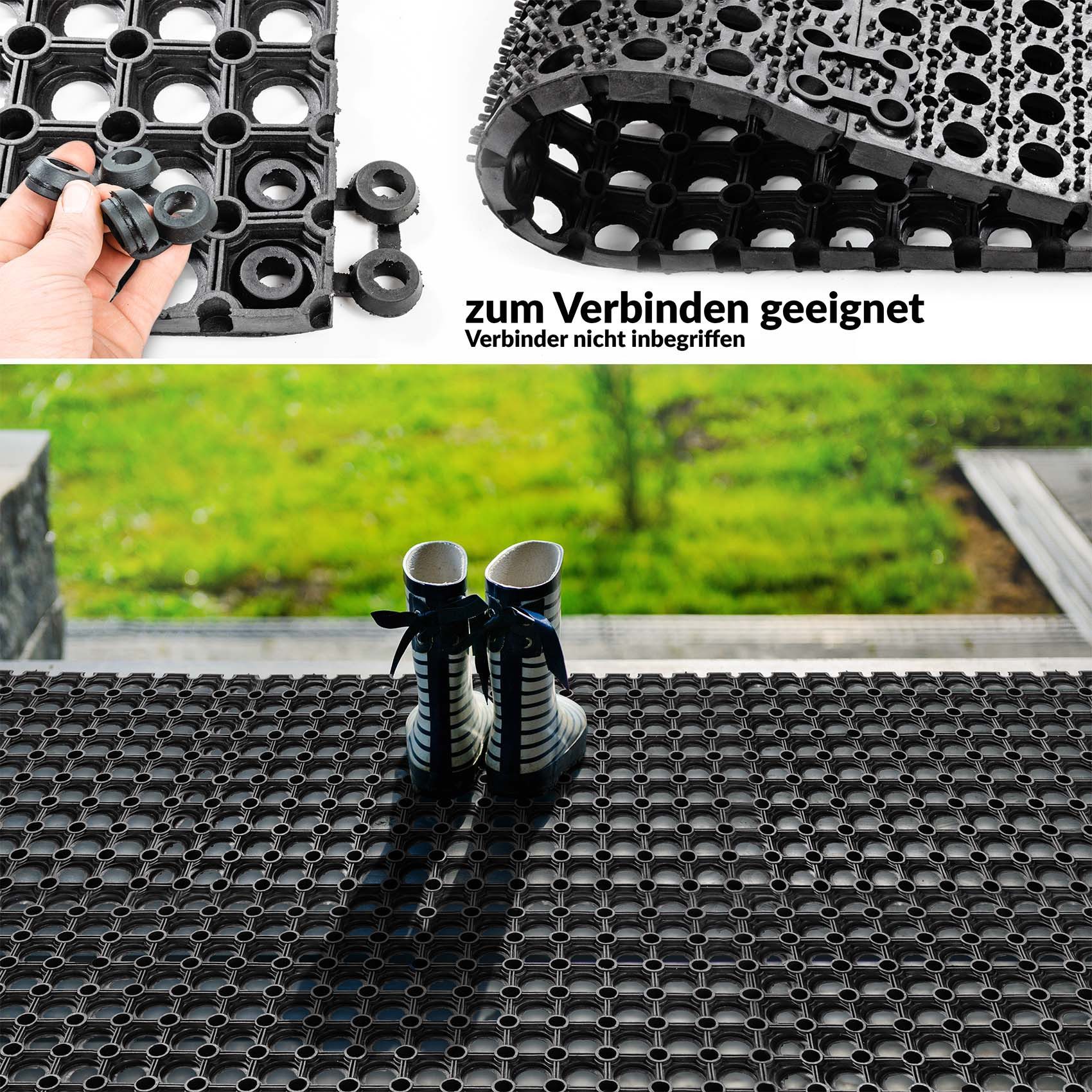 ANRO Gummimatte Ringgummimatte Grip 3 Stärken Wabenmatte Meterware Lochmatte, 1x Gummimatte gelocht, 1-St., 1Stück auf einer Rolle, Ringmatte 16mm Dick mit Wabenprofil Drainage 50x100cm Schwarz
