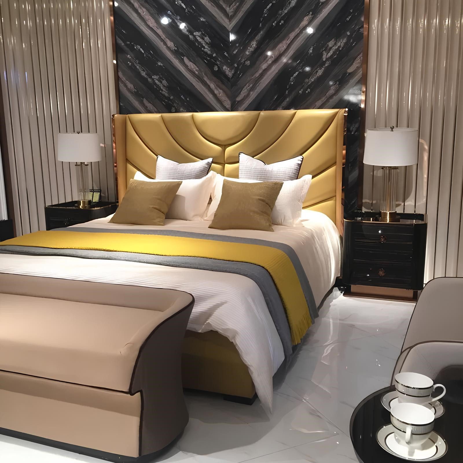 Xlmoebel Bett Luxuriöses Doppelbett-Design mit Polsterung aus Leder für Hotelzimmer, (1-tlg., Bett), Hergestellt in Europa