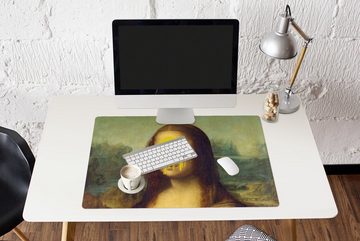 MuchoWow Gaming Mauspad Mona Lisa - Leonardo da Vinci - Gelb (1-St), Büro für Tastatur und Maus, Mousepad Gaming, 90x60 cm, XXL, Großes