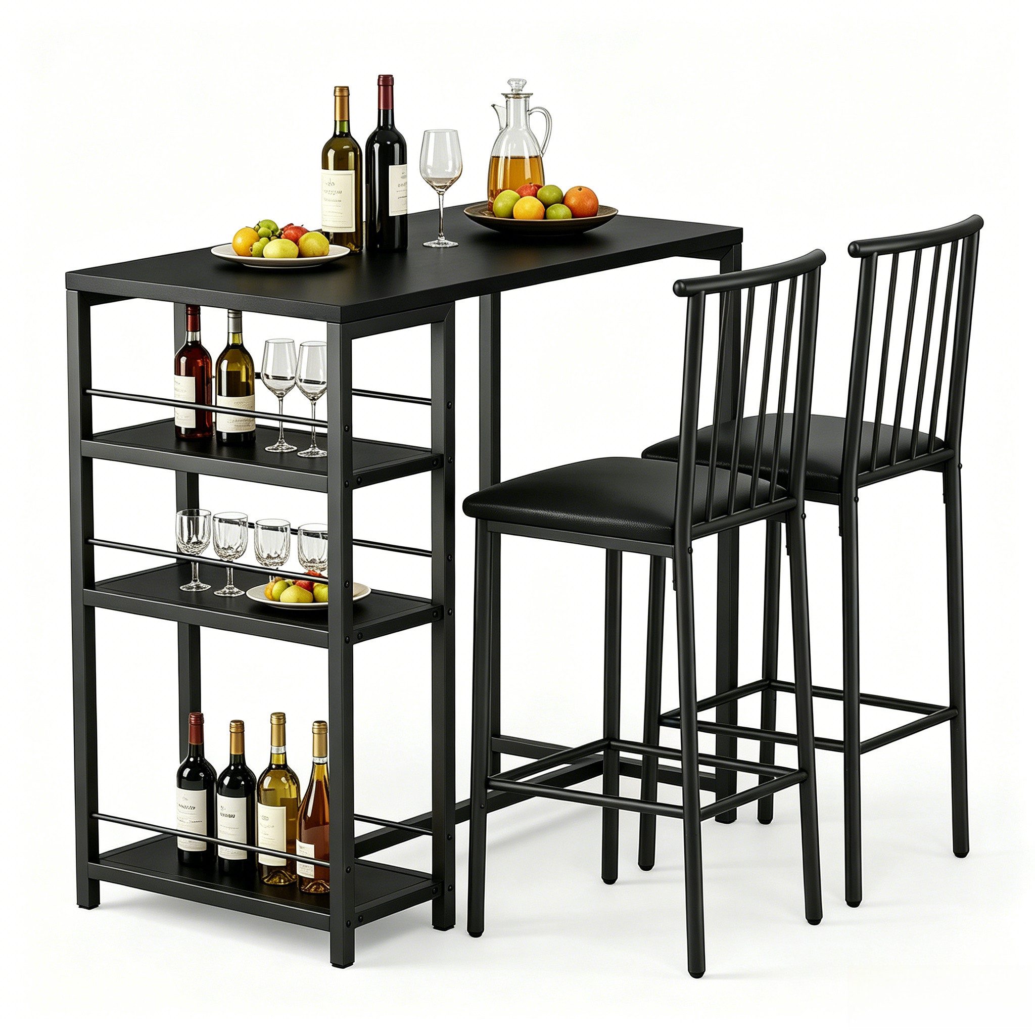 Blishom Bartisch 3-tlg Bartisch-Set, Esstisch Set für 2 Personen, Platzsparendes Stehtisch-Set mit Stauraum