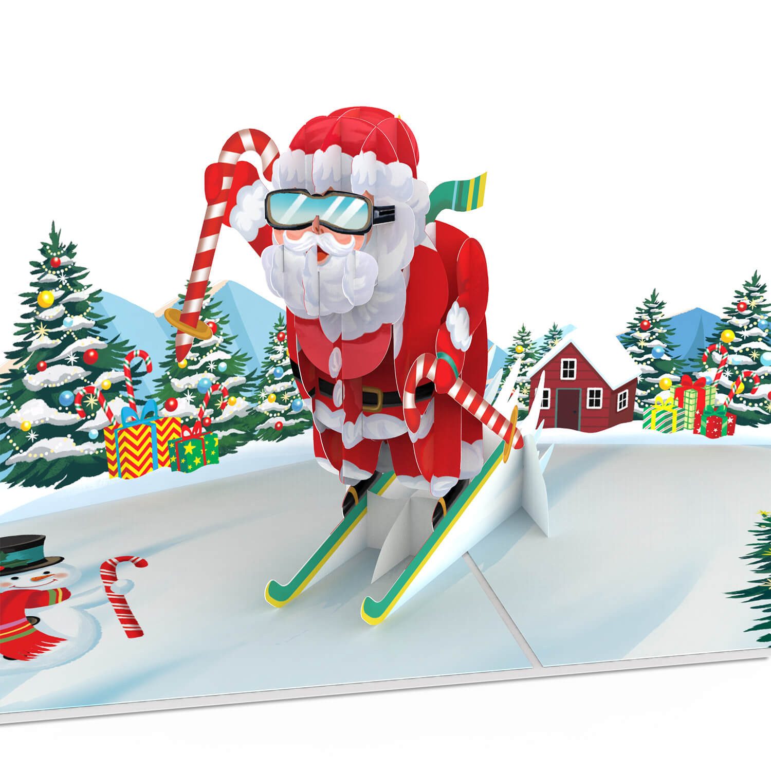 papercrush Weihnachtskarte Weihnachtsmann auf Skiern, Pop-Up Karte Weihnachten, Handgemacht, Lasergeschnitten, Pop-Up