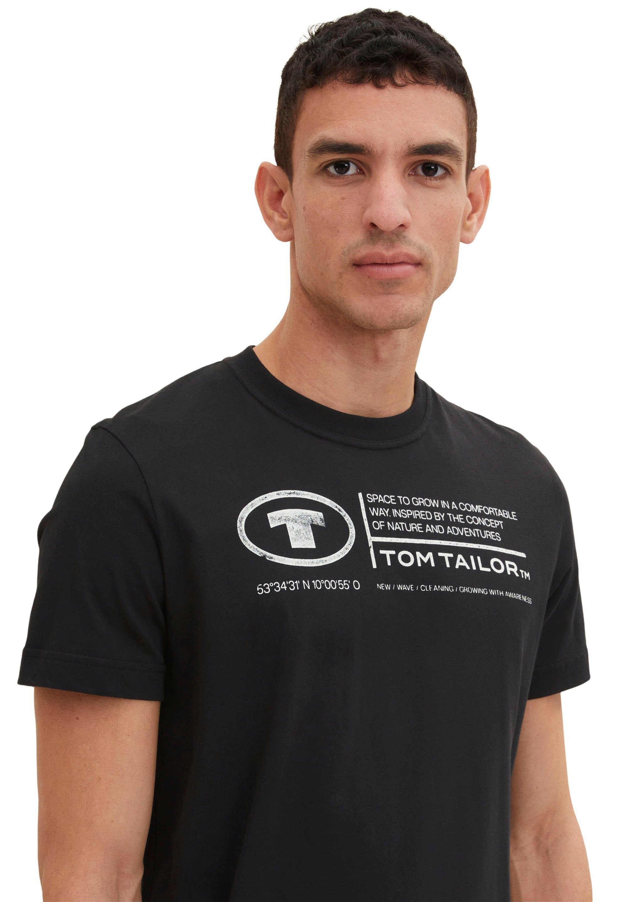 Frontprint Tom T-Shirt Herren schwarz TAILOR Print-Shirt TOM Tailor