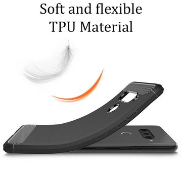 Nalia Smartphone-Hülle LG V40 ThinQ, Carbon Look Silikon Hülle / Matt Schwarz / Rutschfest / Karbon Optik