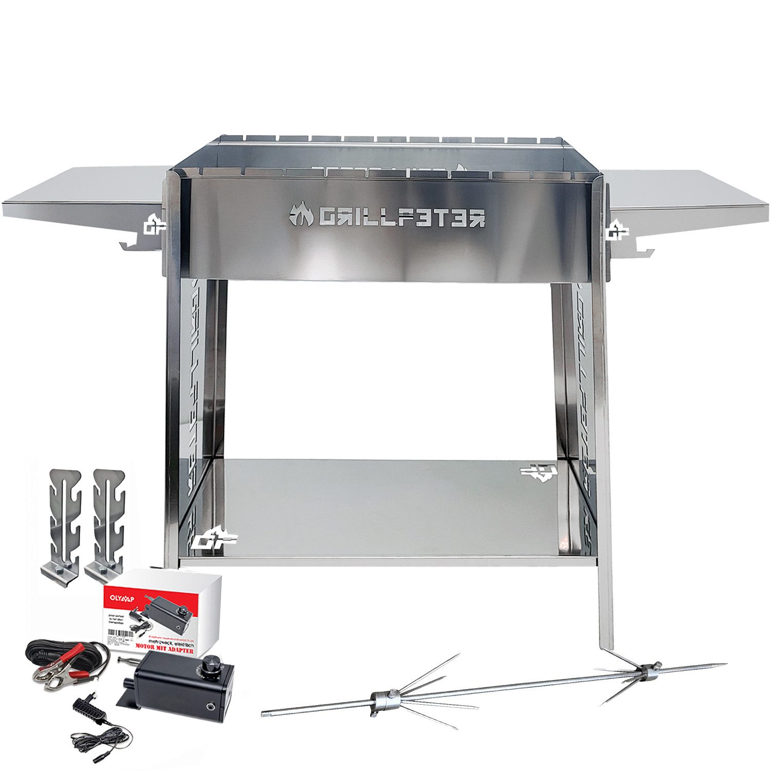 Grillpeter Holzkohlegrill Mangal Ruslan Deluxe Schaschlikgrill Döner Hähnchen Drehspieß Motor