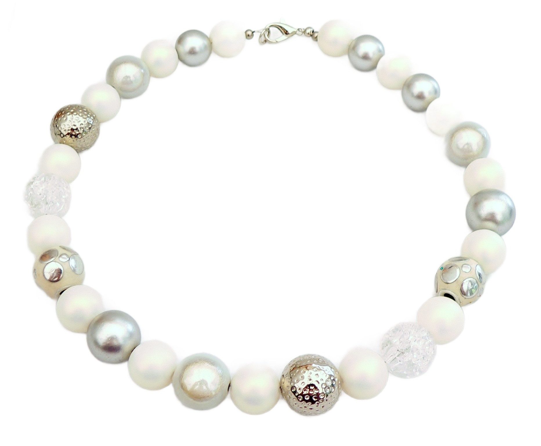 traumschmuck Collier 247a Halskette Collier Perlenmix 14-16mm weiß silber (Geschenk, Muttertag, Weihnachten, Geburtstag, Valentinstag, incl. Schmuckbox), handgefertigt, Made in Germany