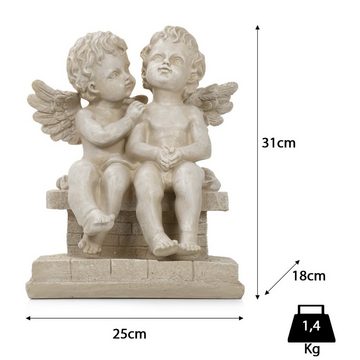 Moritz Engelfigur Geschwister sitzen auf Bank, Deko Engel Figur Engelsfiguren Dekoration Engelchen Skulptur Schutzengel