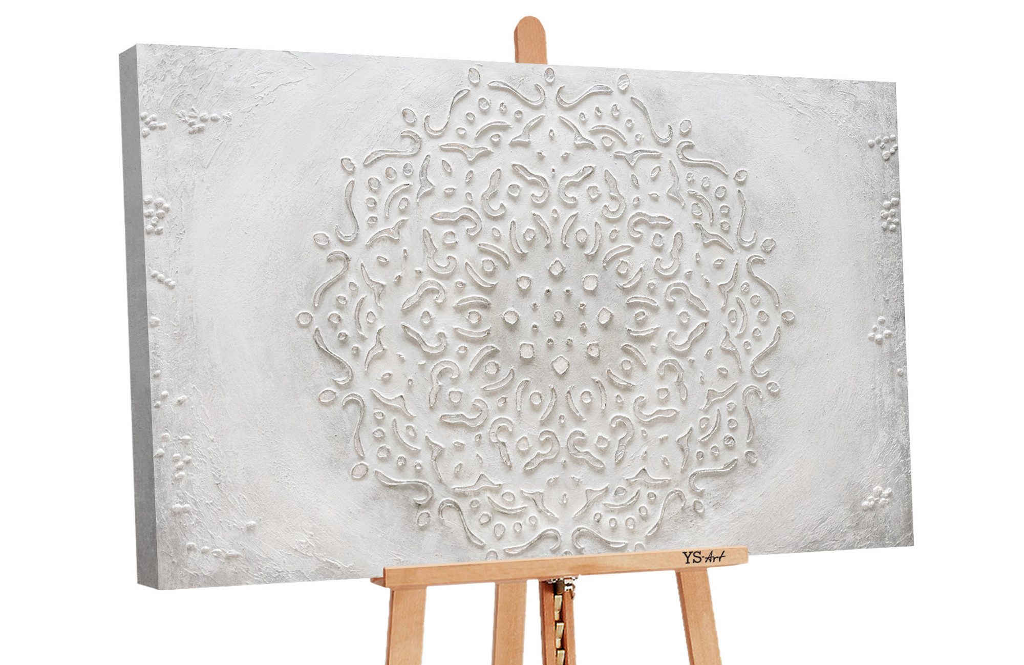 YS-Art Gemälde Friedlich, Mandala, Mandala Leinwand Bild Handgemalt Abstrakt Beige