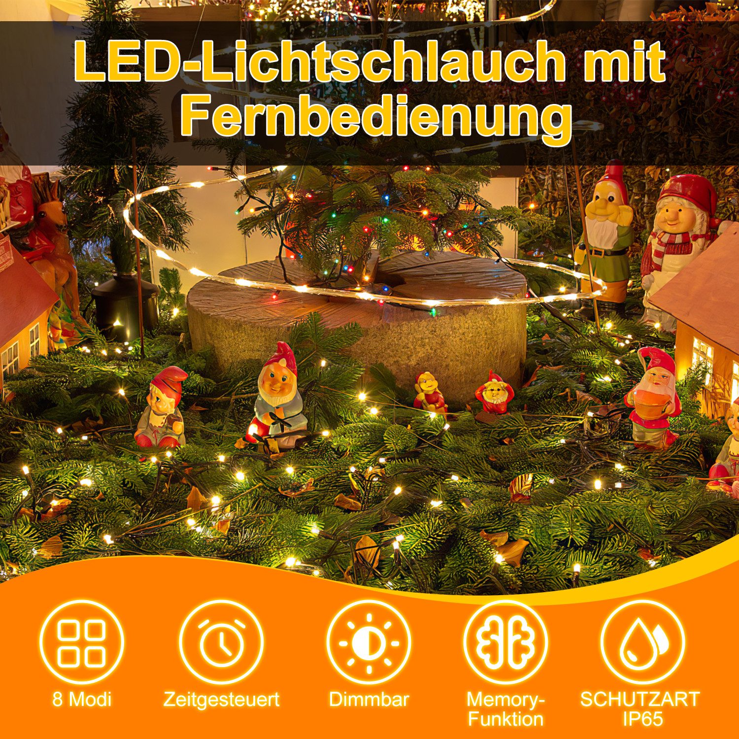 Clanmacy Lichterschlauch LED Lichterschlauch Lichterkette 8 Modi Wasserdicht 10-50M, Wasserdicht – Bild 4 von 5
