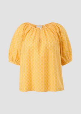 comma casual identity Kurzarmbluse Bluse mit Broderie Anglaise Raffung, Stickerei