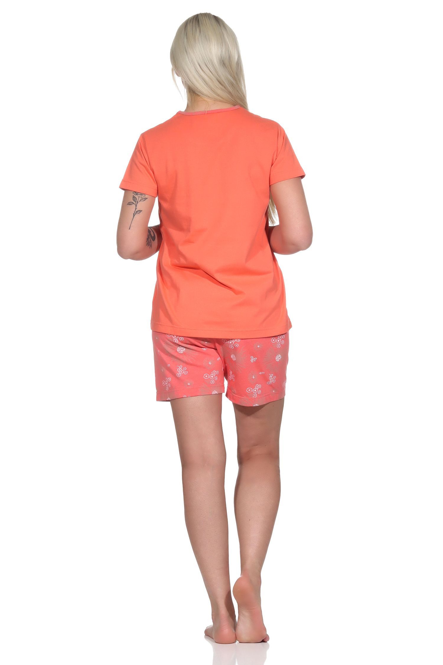 Normann Pyjama Floraler Damen Shorty Schlafanzug kurz mit Schriftzug