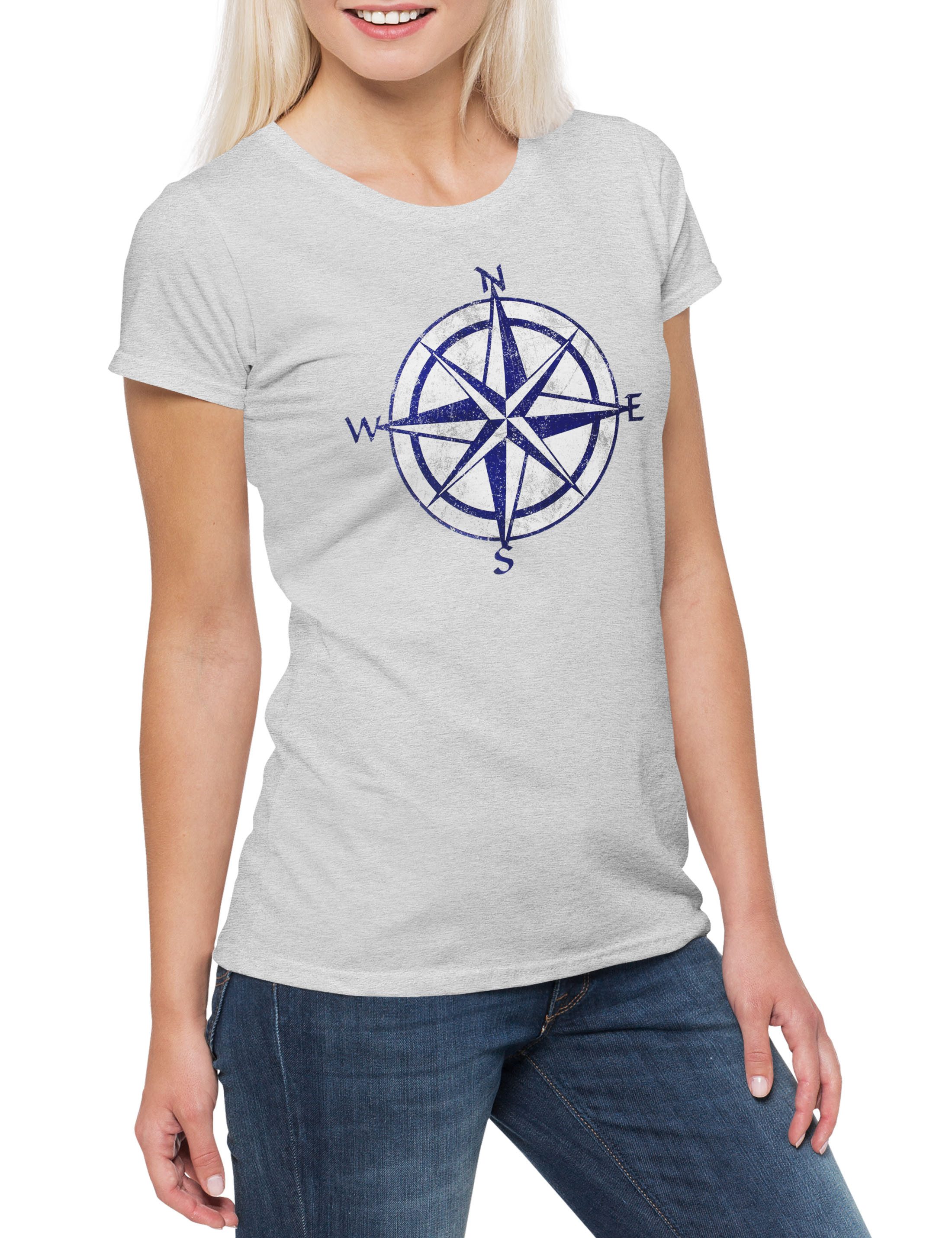 Urban Backwoods Print-Shirt Nautical Compass Vintage Damen T-Shirt Tattoo Star Rockabilly Sailor (1-tlg) Stern Oldschool Art Rock
