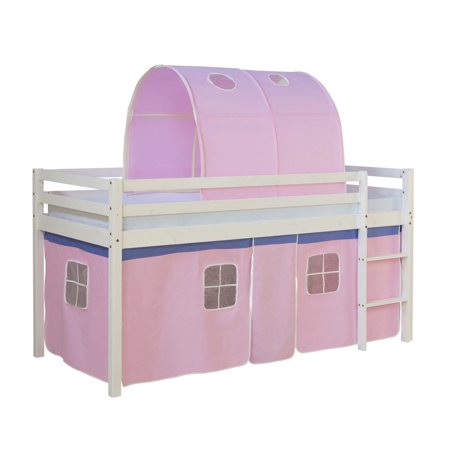 Homestyle4u Hochbett 90x200 mit Vorhang Lattenrost Matratze Tunnel in Weiß günstig online kaufen