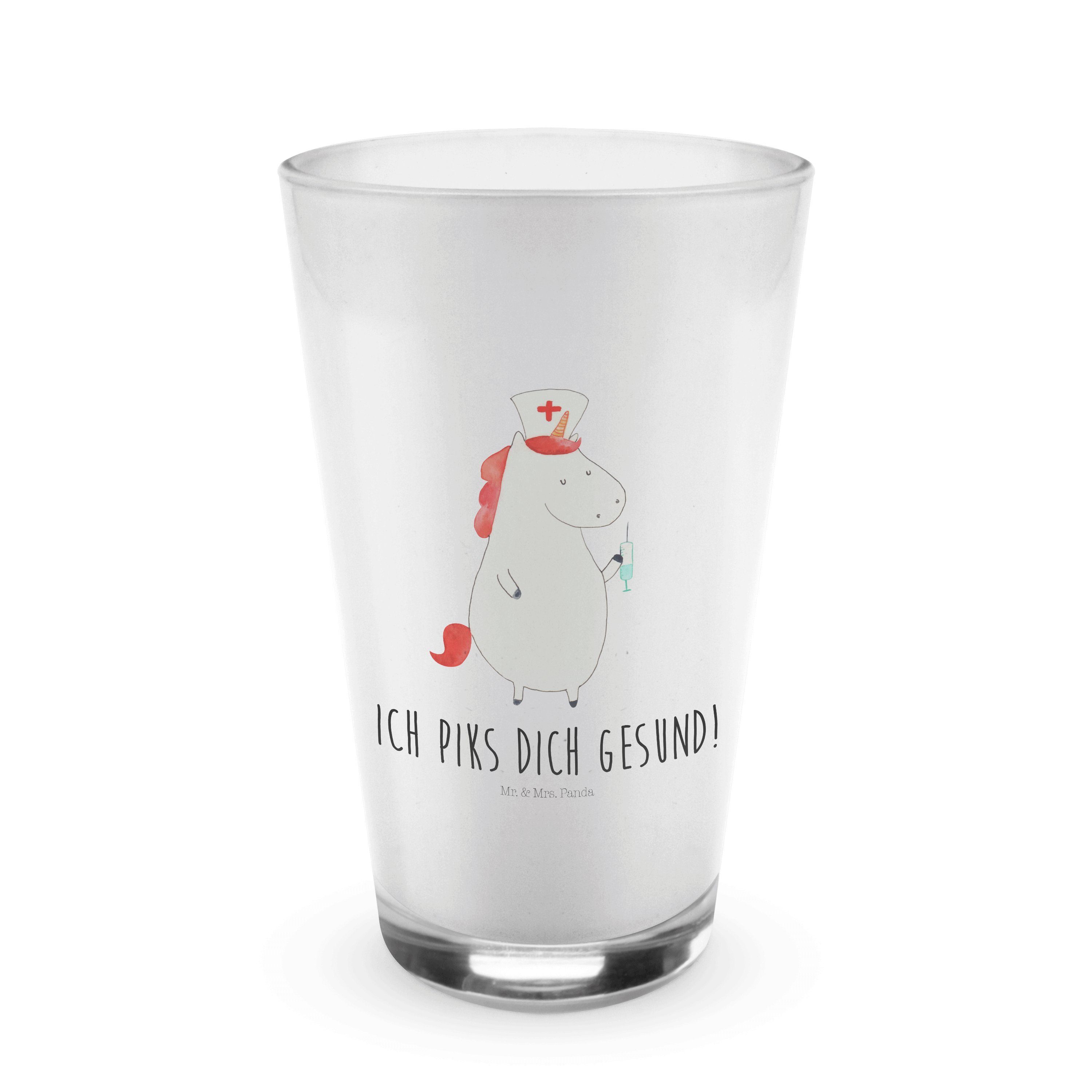 Mr. & Mrs. Panda Glas Einhorn Krankenschwester - Transparent - Geschenk, Glas, Cappuccino G, Premium Glas