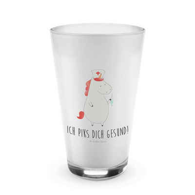 Mr. & Mrs. Panda Glas »Einhorn Krankenschwester - Transparent - Geschenk, Glas, Cappuccino G«, Premium Glas