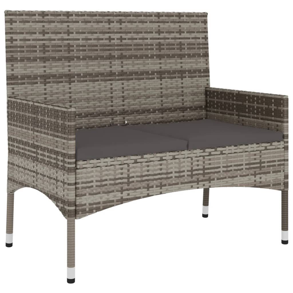 furnicato Gartenbank 2-Sitzer mit Kissen Grau Poly Rattan (1-St., 1 x Bank, 2 x Kissen)