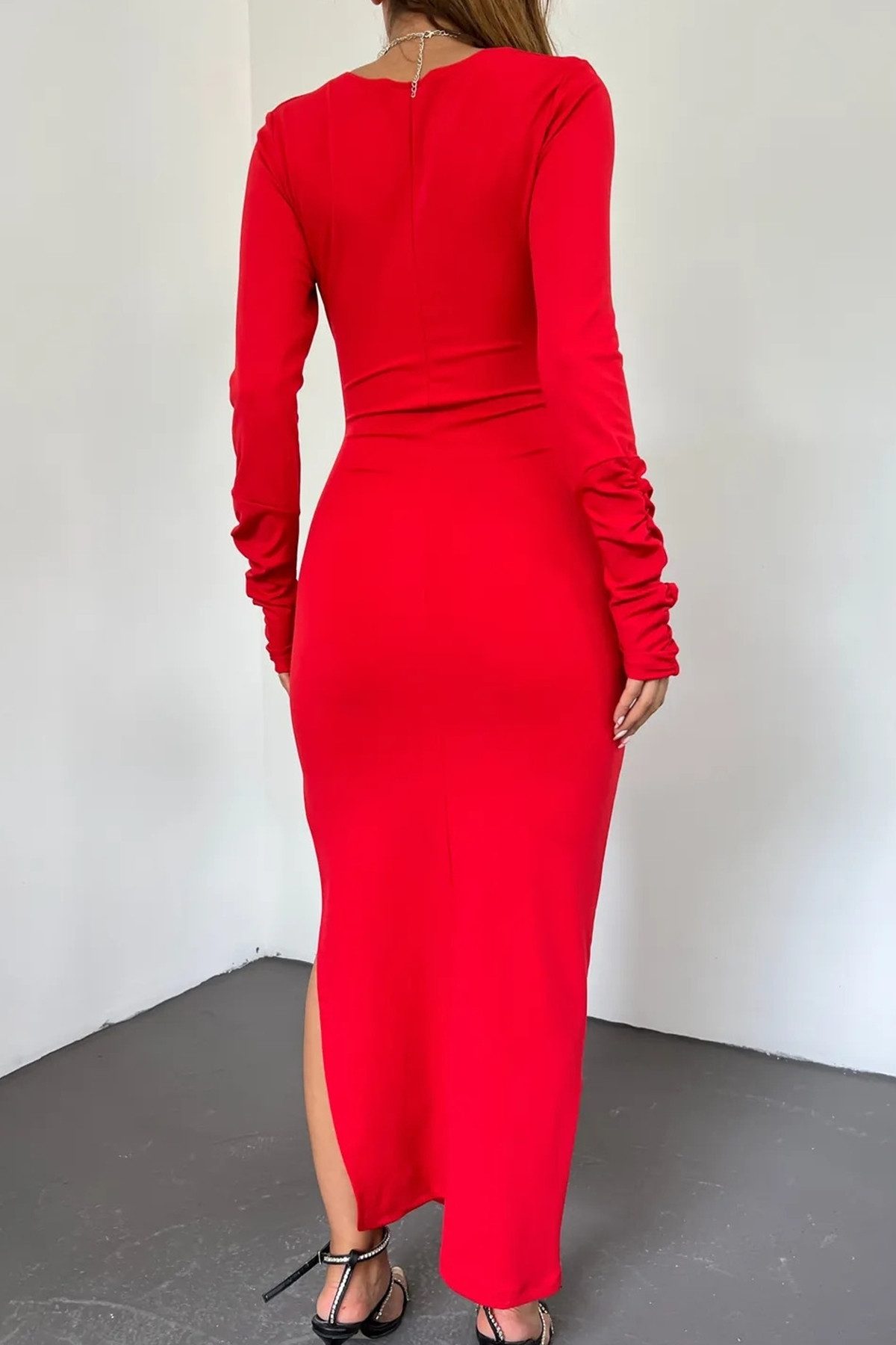 WOMAN VISION Midikleid Wickelkleid mit Schlitz und langen Ärmeln