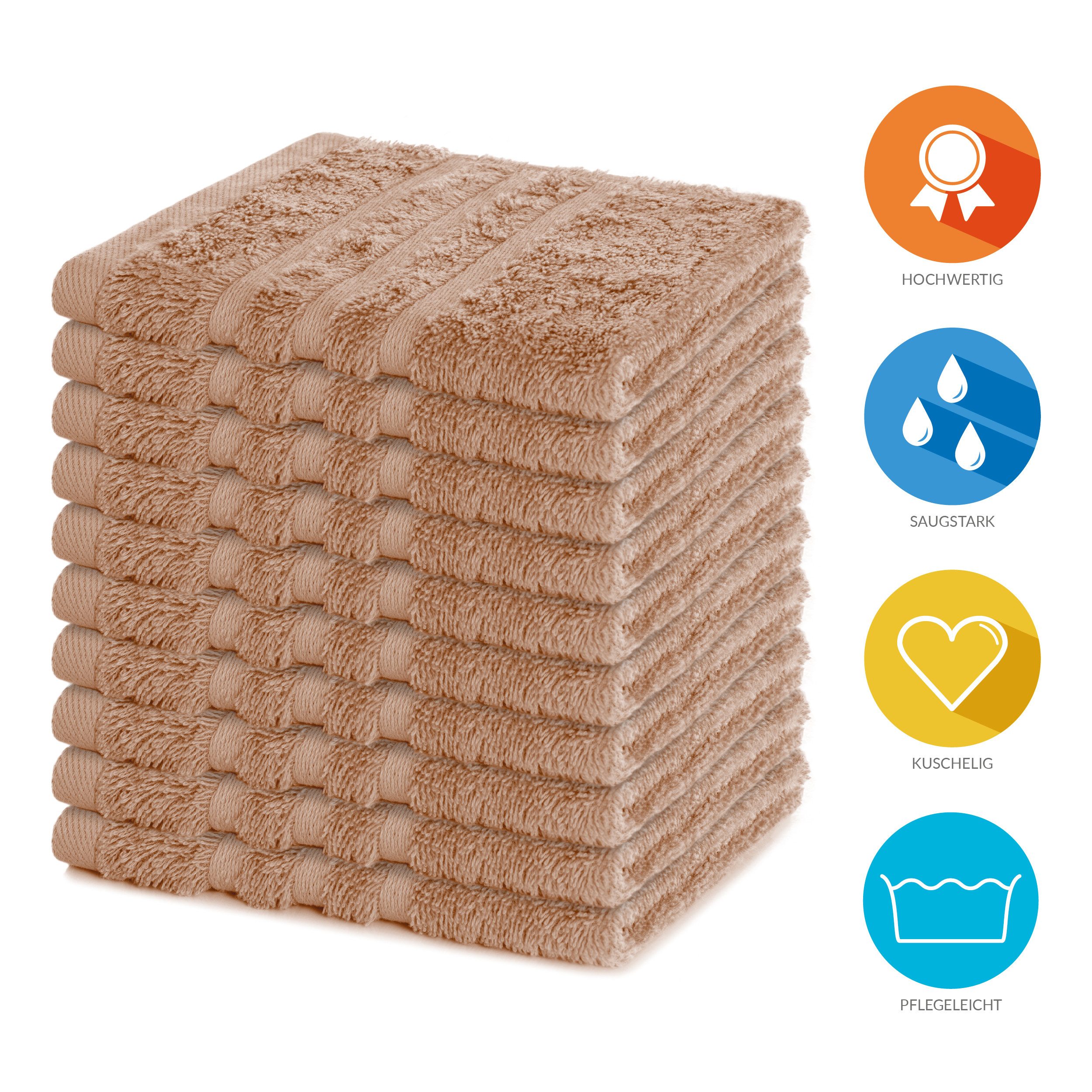 Lavea Seiftuch 10er Gästehandtücher Set 30x30 cm Elena Frottee, kleine Wasc günstig online kaufen