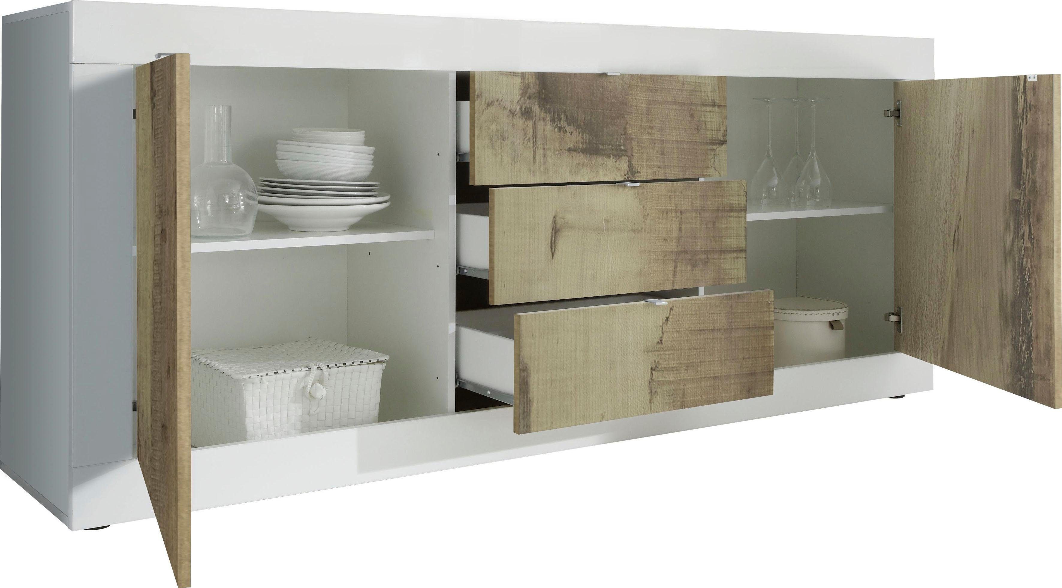 Home affaire Sideboard Basic Breite 210 cm, Kommode 2 Türen, 3 Schubkästen, Anrichte, Metallgriff, moderne Rahmenoptik, viel Stauraum, Farbauswahl