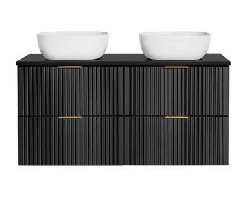 einfachgutemoebel Waschtisch-Set Badezimmer Set 4-teilig BLACKENED 120cm, Aufsatzbecken weiß, schwarz, (Badmöbel Set, 1-St., Waschtisch SET 4-teilig)