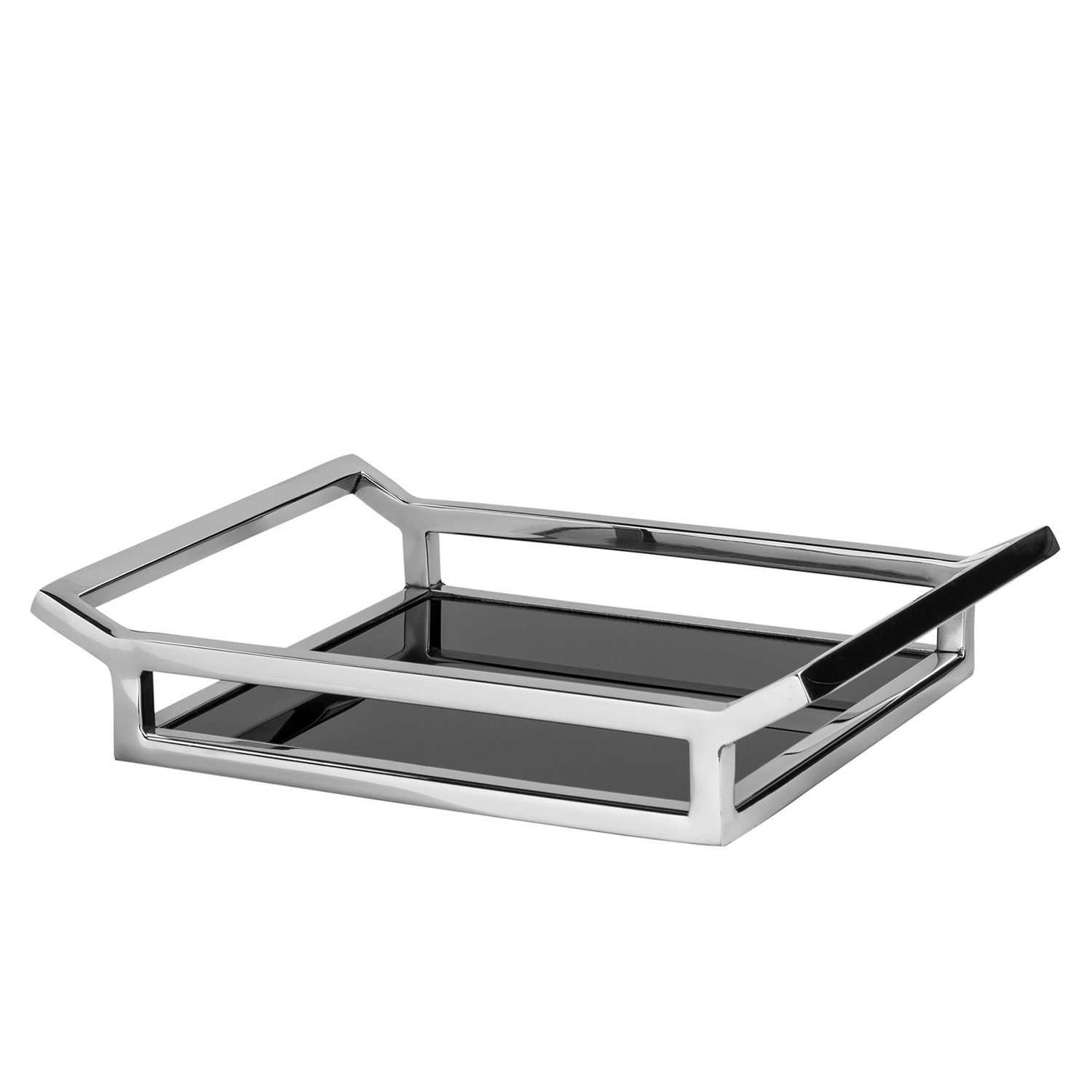 Dekotablett PIANO Tablett - H. 5cm x L. 36cm - schwarz/silber - Edelstahl/Glas
