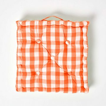 Homescapes Bodenkissen Orange kariertes Sitzkissen 40 x 40 cm