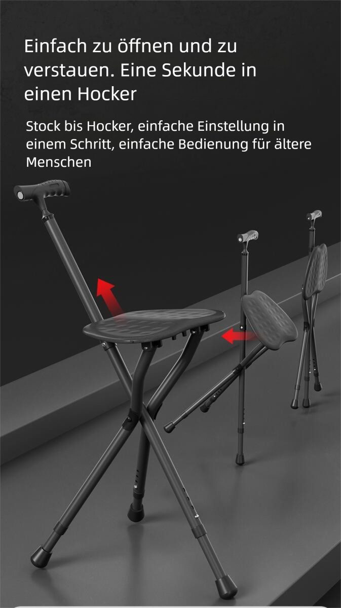 COVNBXN Gehstock Multifunktional faltbar höhenverstellbar Gehstock Sitz 100kg belastbar, 1-tlg., Leicht von Senioren zu tragen, Gehstock mit Sitz – rutschfeste Gehhilfe für Senioren