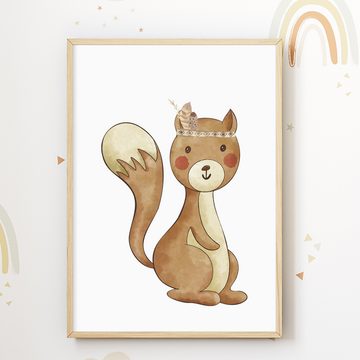 Tigerlino Poster 4er Set Kinderzimmer Bilder Eichhörnchen Bär Hase Elch