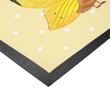 Fußmatte Raupe & Schmetterling - Gelb Pastell - Geschenk, süße Tiermotive, lustige Sprüche, Kokon, Schmutzfangmatte, Fußabstreifer, gute Laune, Tiere, Vorleger, Mr. & Mrs. Panda, Höhe: 0.6 mm