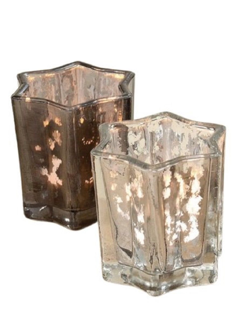 Windlicht Windlicht Teelicht Glas lackiert grau hell Stern H ca. 8 cm 2er Set