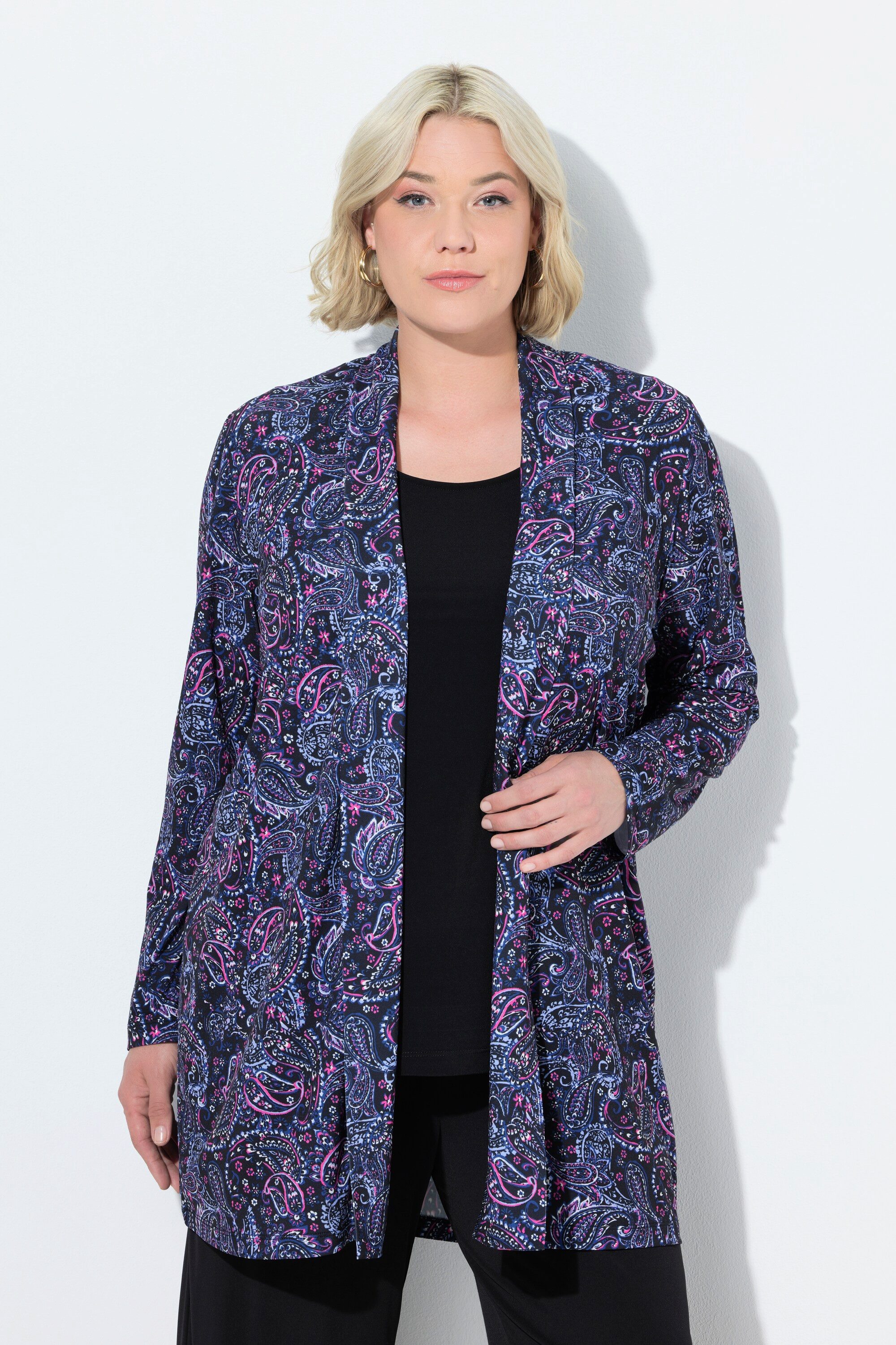 Shirtjacke Jerseyjacke ohne Verschluss Schalkragen Langarm