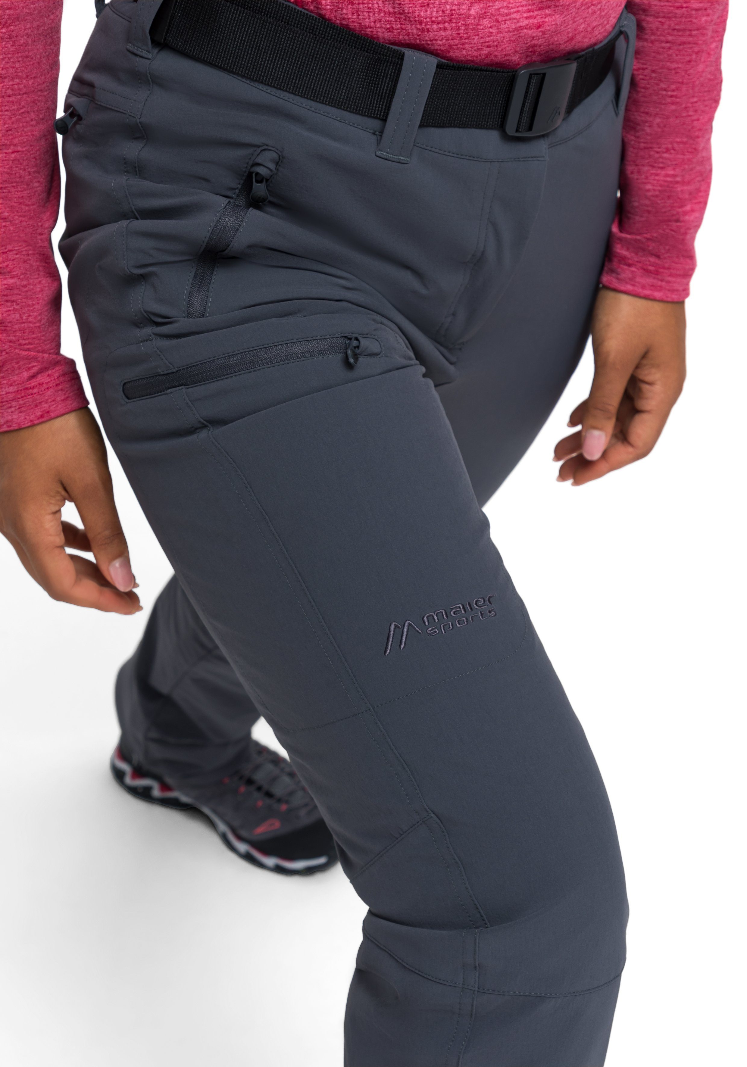 Maier Sports grau wattiert, Damen Regular Outdoorhose fit Taschen 4 Therm Funktionshose Hose mit RV, mit Rechberg
