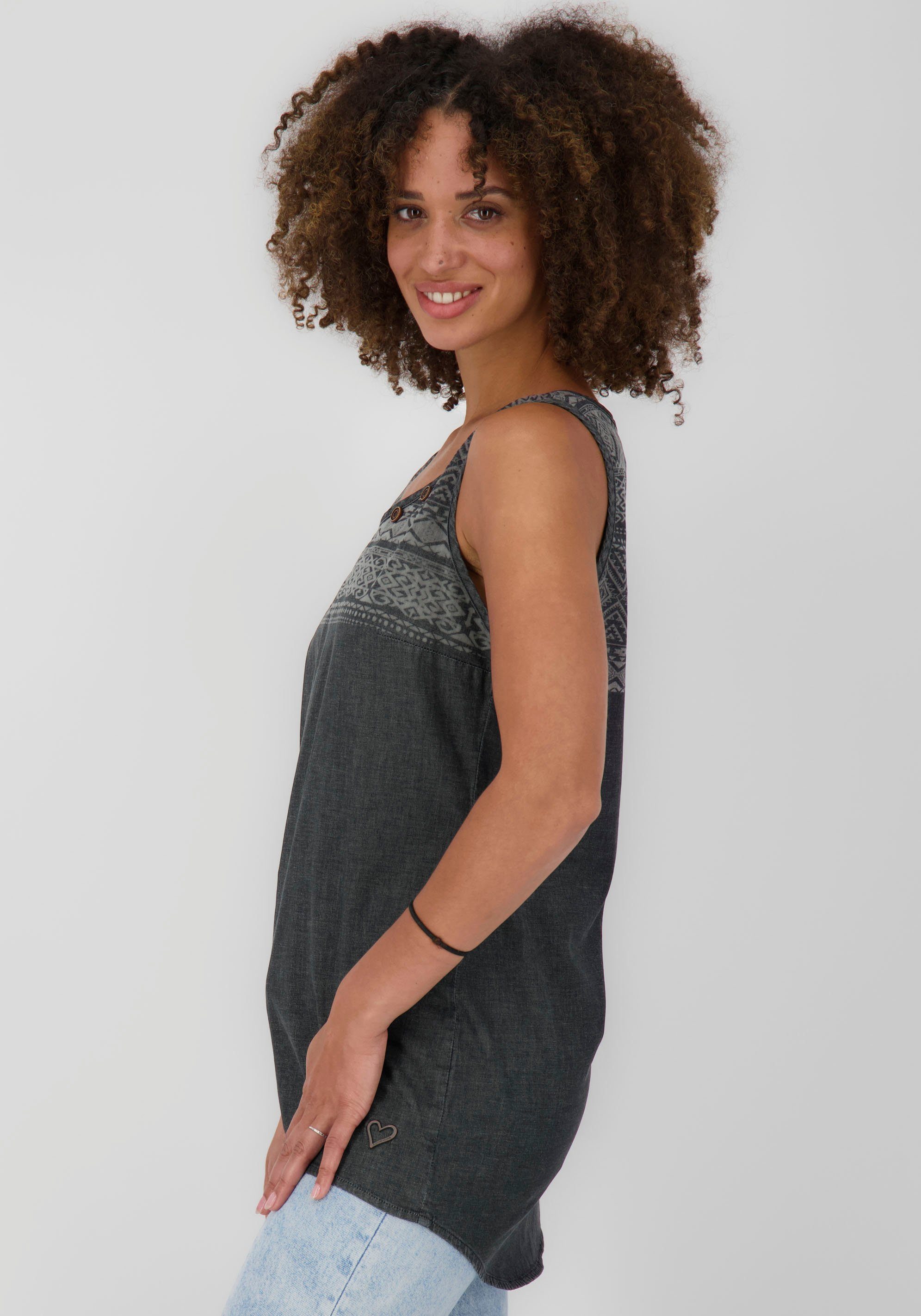 Alife & Stretch-Qualität Jeansbluse mit feminines print denim in black Kickin Denim-Top CarliAK Spitzen-Optik, Print Print
