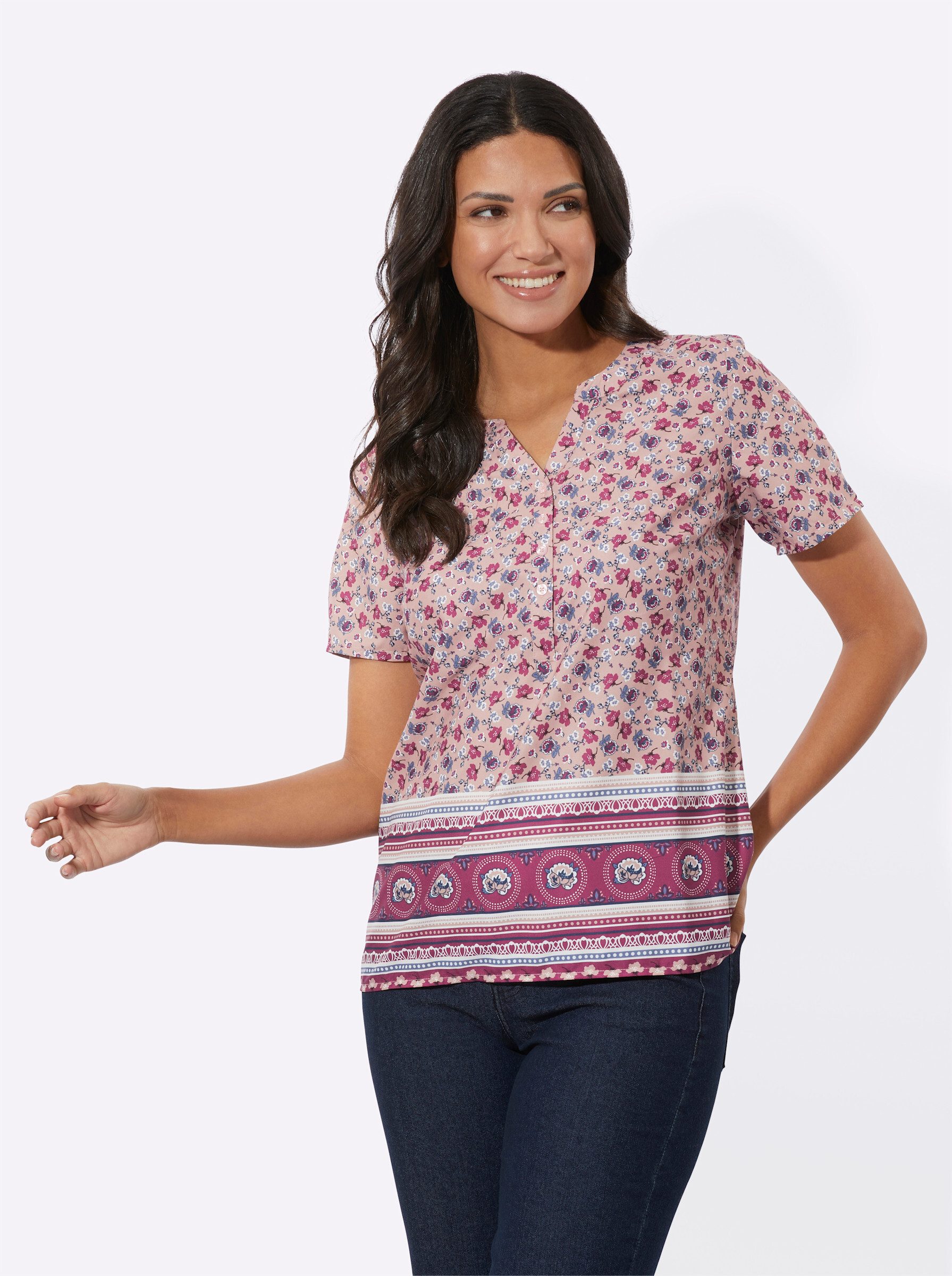Klassische Bluse Schlupfbluse Kurzarm