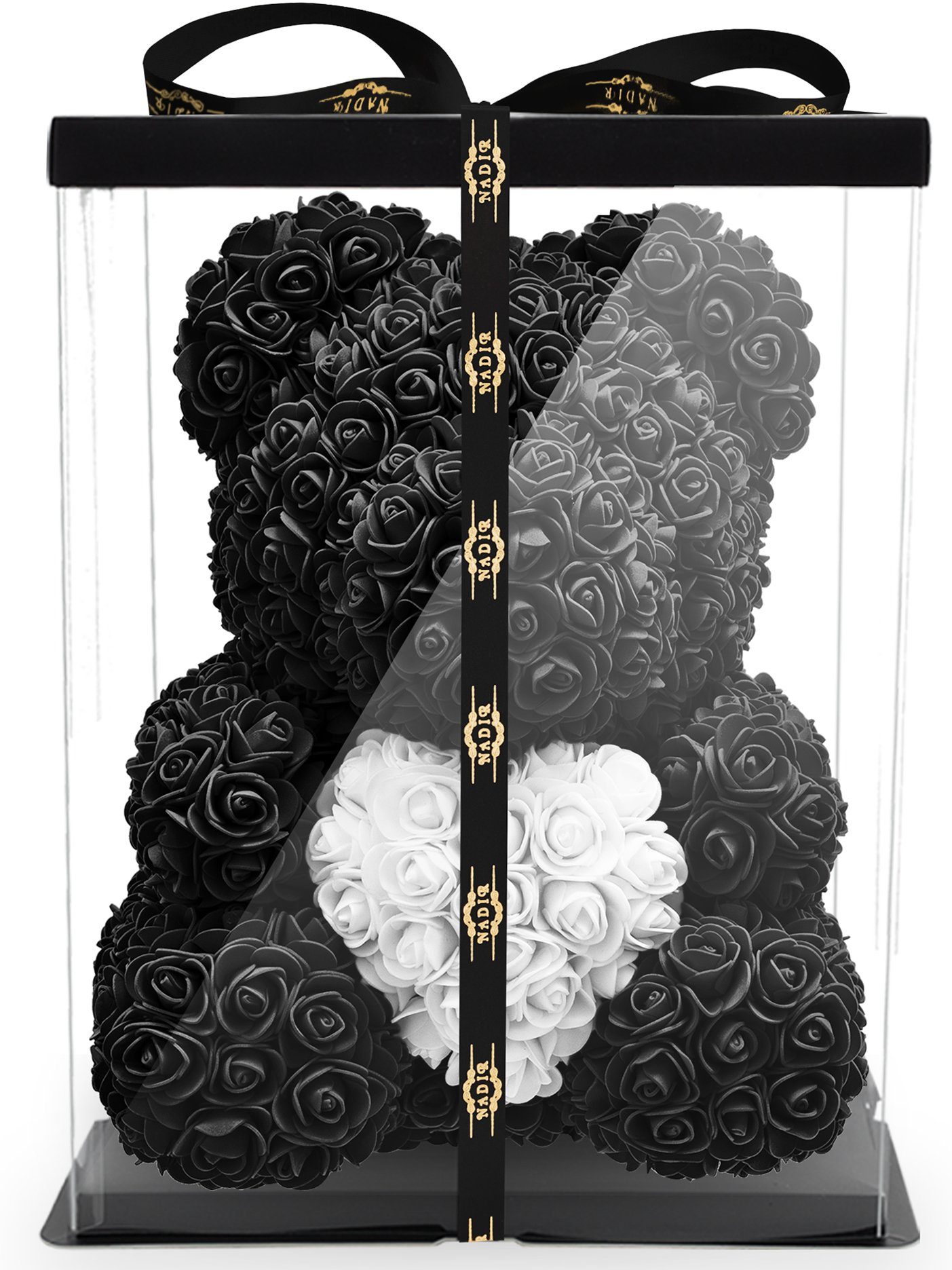 Kunstblume Rosenbär 40 cm inkl. Geschenkbox mit Herz - Geschenk für Freundin, NADIR, Größe: 40 cm, inklusive Geschenkbox