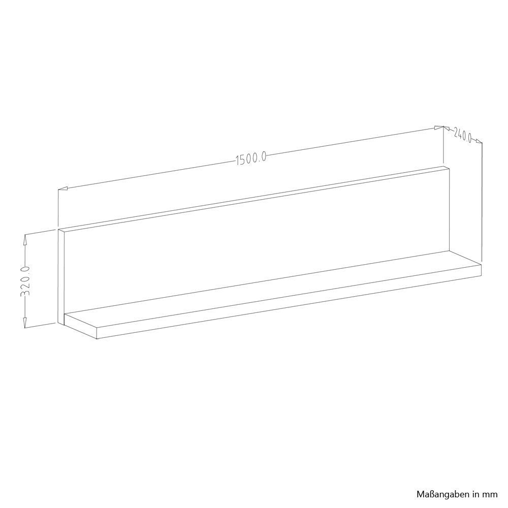 Lomadox Wandregal cm in Optik cm Beton BEXLEY-83, breit Absetzungen 150/32/24 mit 150 weiß, B/H/T