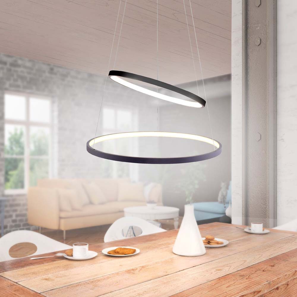 JUST LIGHT LED Pendelleuchte, LED-Leuchtmittel fest verbaut, Warmweiß, Hängeleuchte Esszimmerlampe Pendelleuchte LED anthrazit dimmbar Ring
