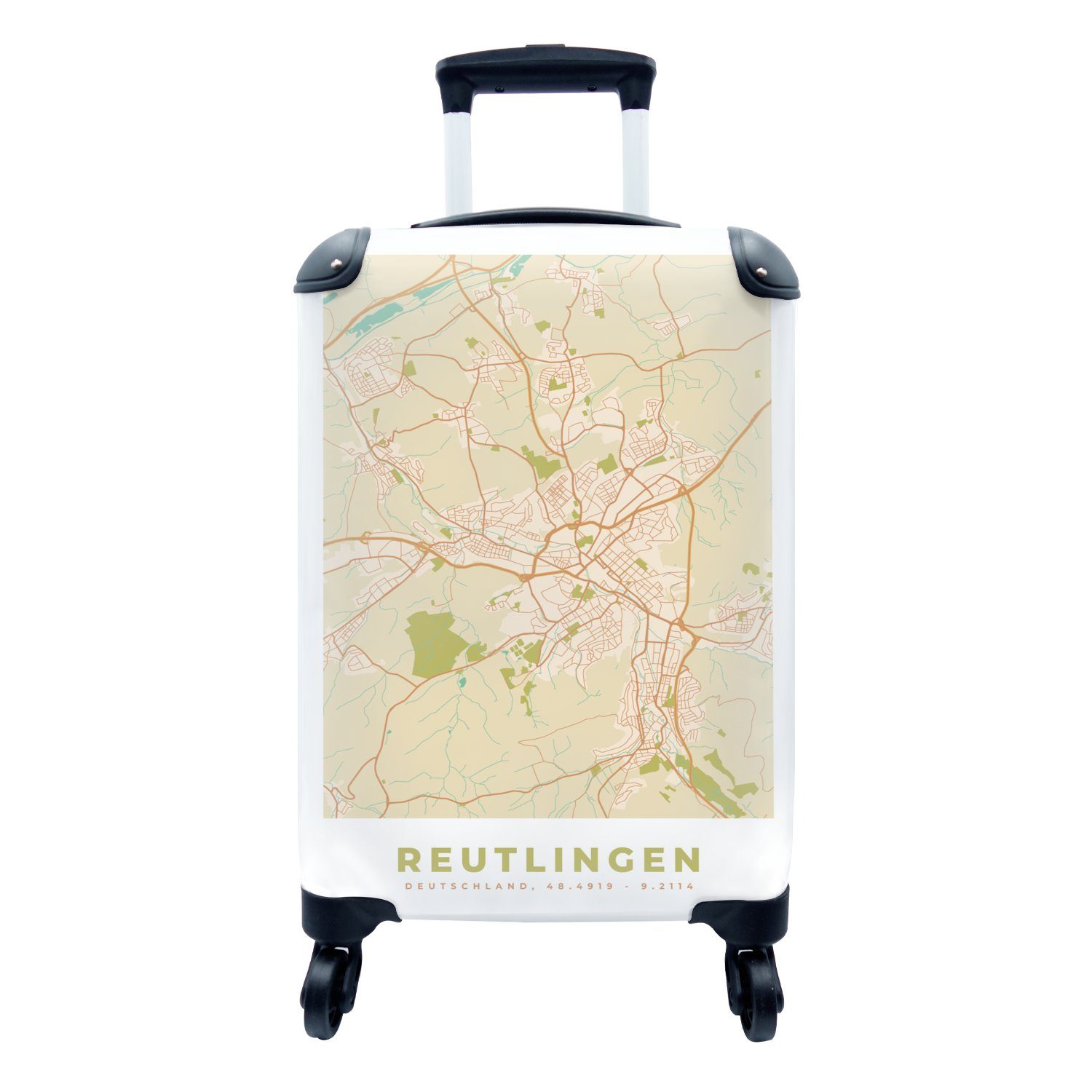 MuchoWow Handgepäckkoffer Jahrgang - Reutlingen - Karte - Stadtplan, 4 Rollen, Reisetasche mit rollen, Handgepäck für Ferien, Trolley, Reisekoffer