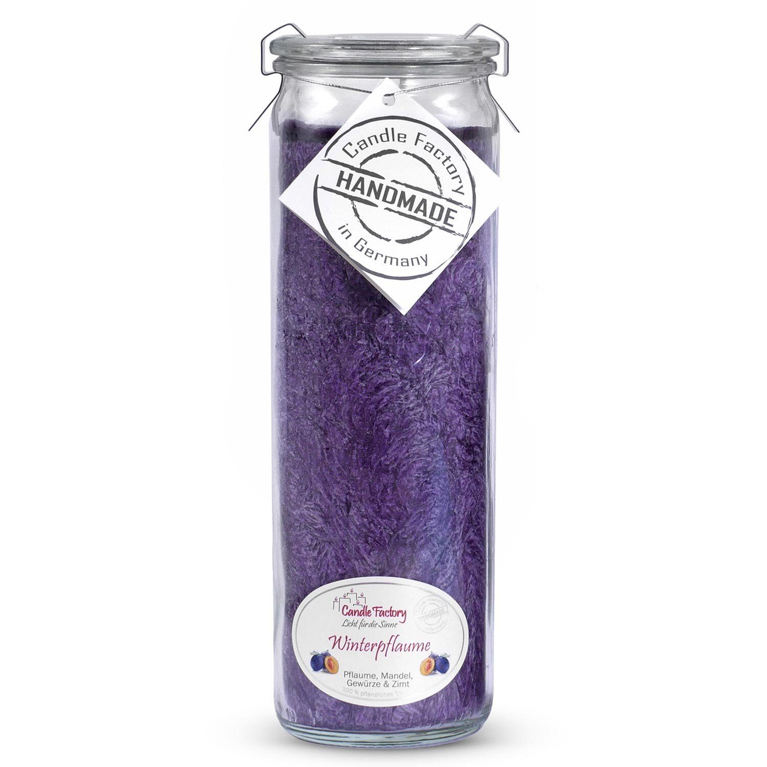 Landshop24 Duftkerze Candle-Factory Duftkerze aus Stearin im Weckglas Big Jumbo (Duft "Winterpflaume), brennt bis zu 100h