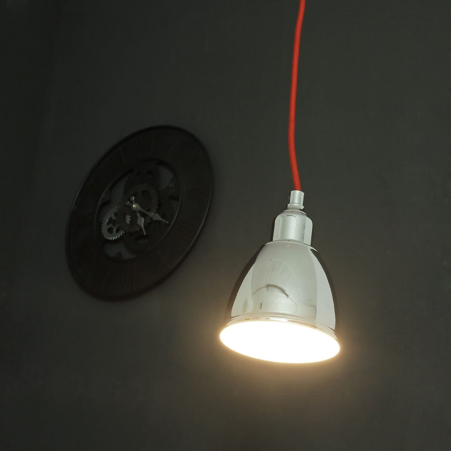 Licht-Erlebnisse Pendelleuchte AXE, ohne Leuchtmittel, Hängeleuchte Chrom Rot Loft Textilkabel retro dekorativ Wohnzimmer
