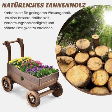 KOMFOTTEU Blumenständer Blumenwagen mit Rädern, mit Griff, Pflanzkübel, Blumen-Pflanzkarre aus Holz