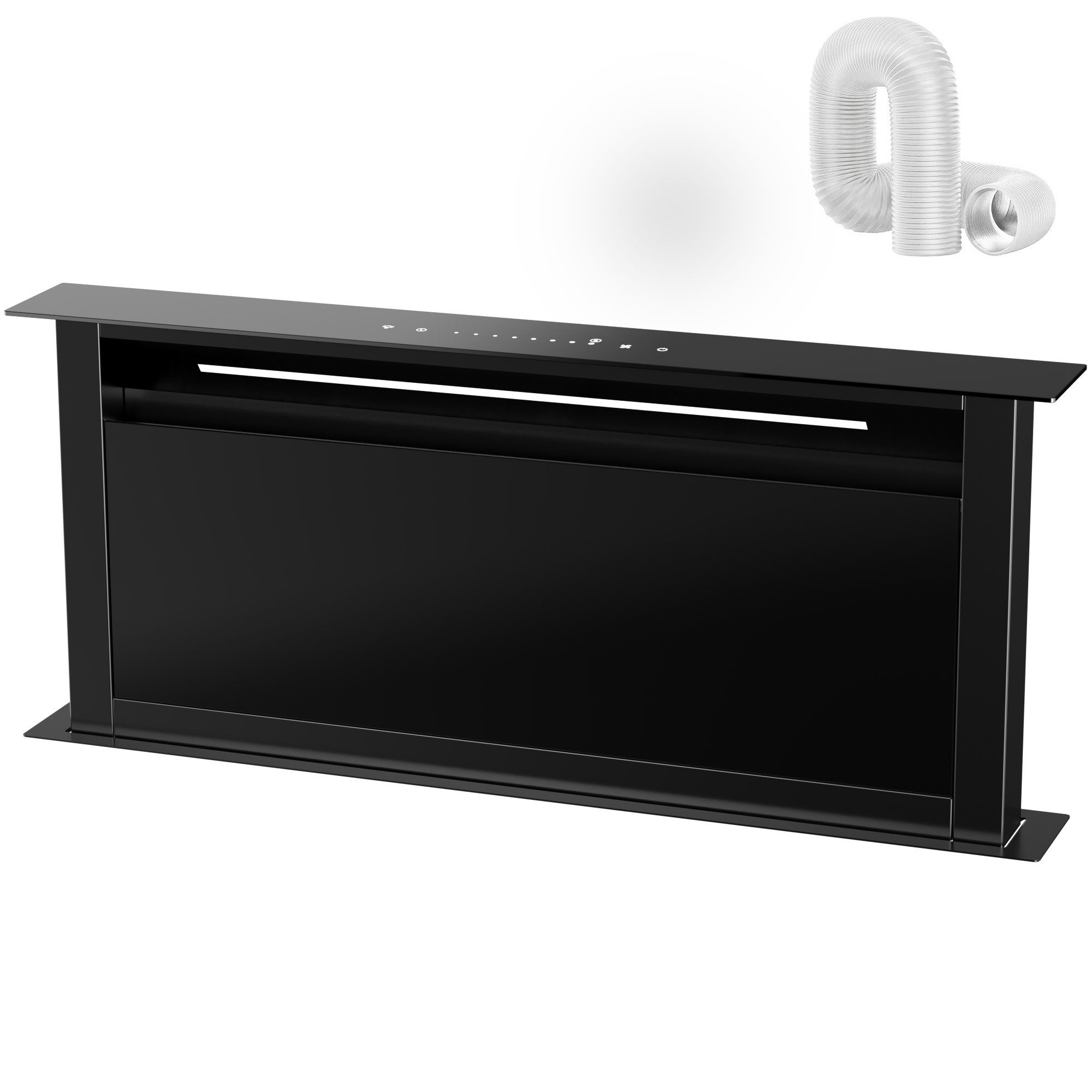 Levivo Deckenhaube A++ Dunstabzugshaube 60cm und 90cm Umluft & Abluft mit 600 m³/h Aktivkohlefiltern, Fettfiltern, LED-Beleuchtung