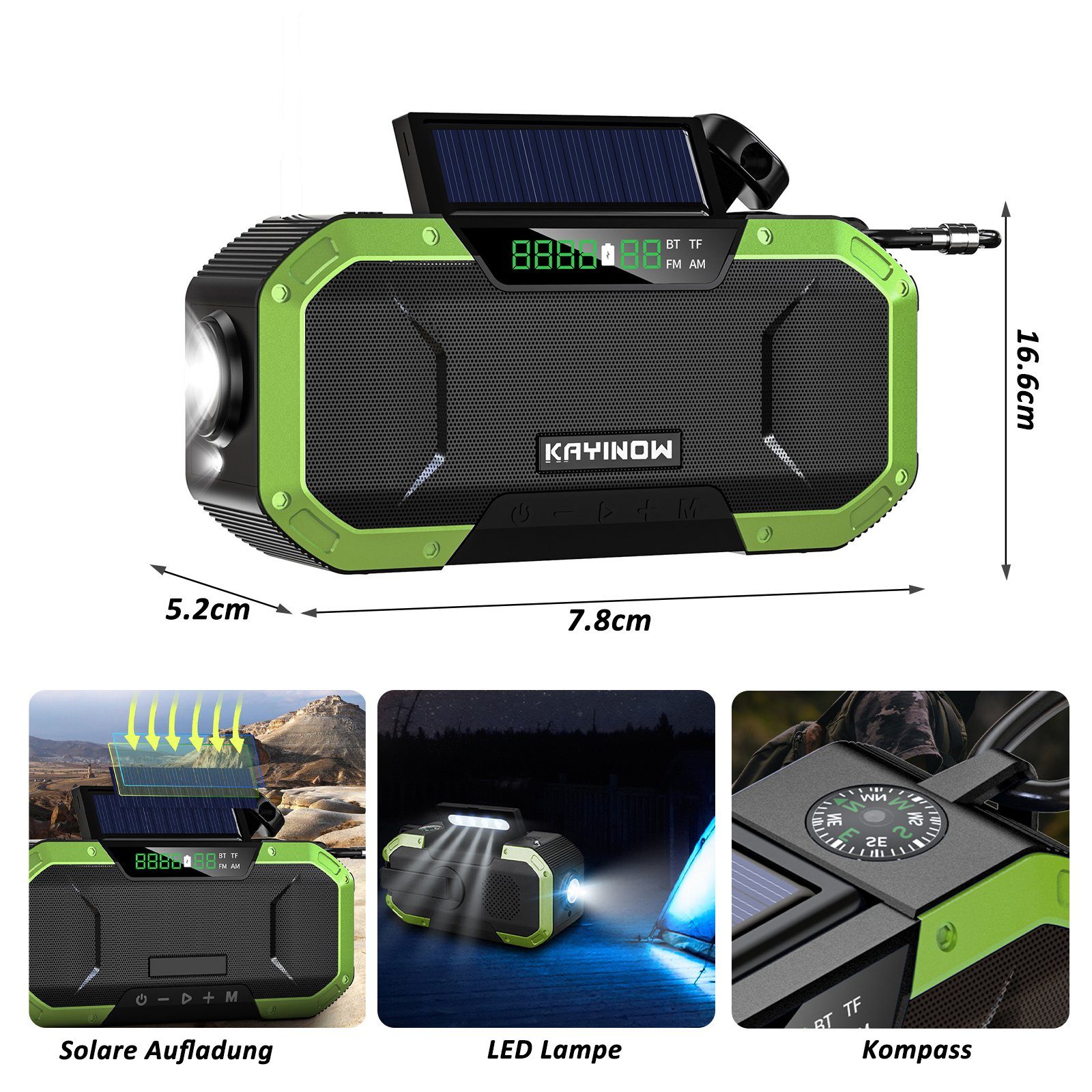 Radios,Digitalradios, Radio mAh CALIYO (5000 Kurbelradio Powerbank, Handyladefunktion FM/AM, IPX5) mit mit Powerbank Solarradio, USB-Ausgang