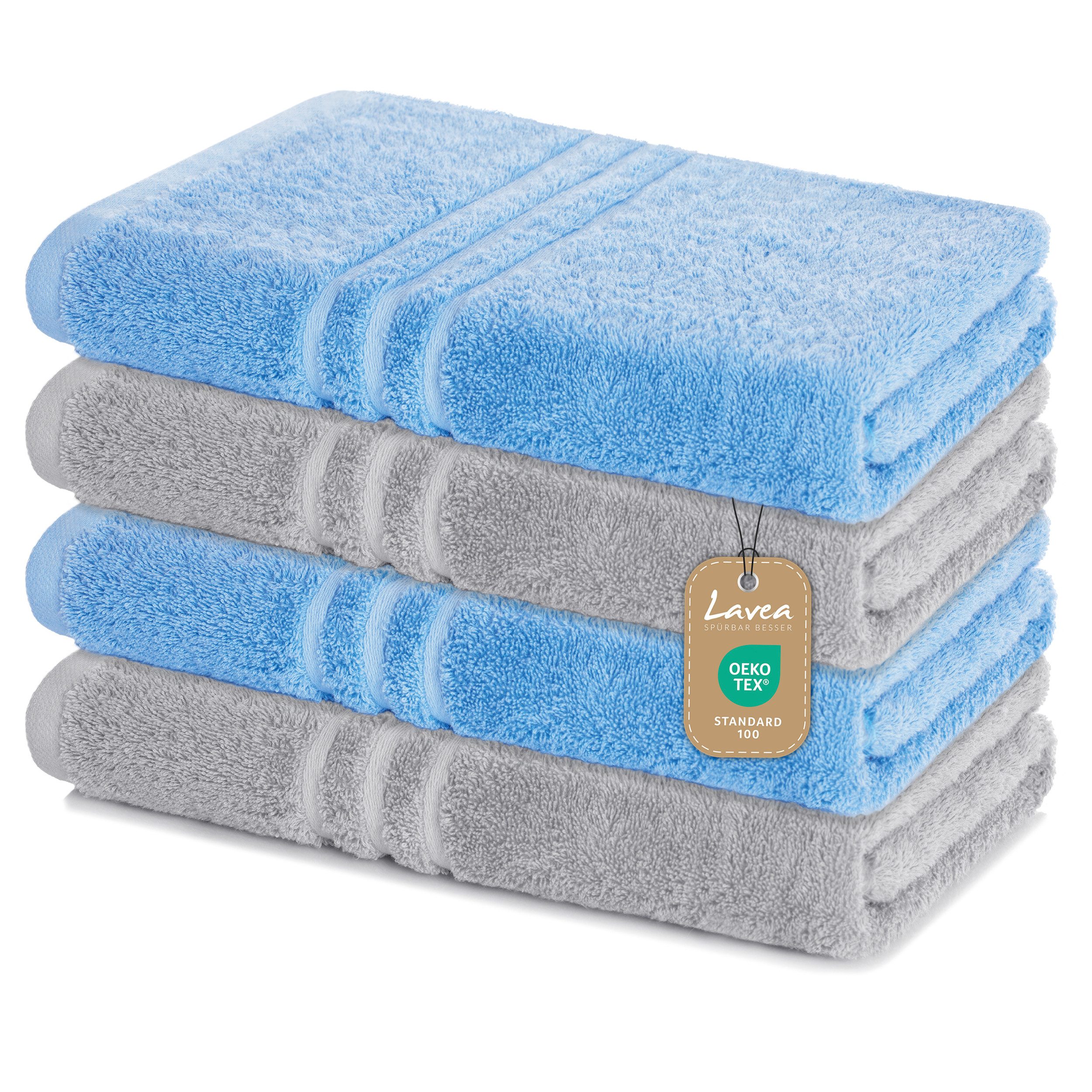 Lavea Duschtücher 4er Set Duschtuch 70 x 140 cm, Elena Frottee Handtücher, (Set, 4-St), Dusch-Handtuch, 500 g/m² Frottier, weich & saugstark, pflegeleicht