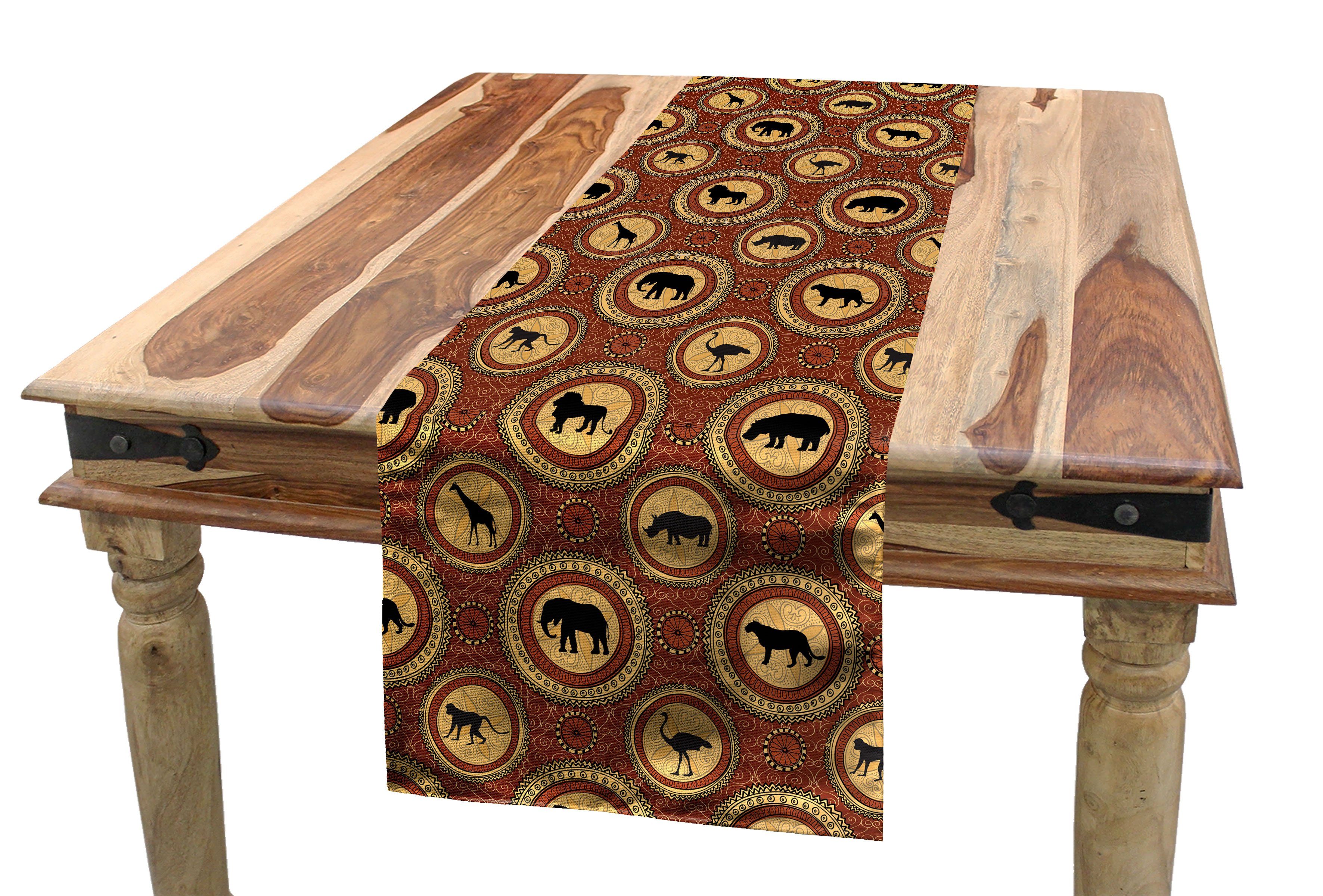 Abakuhaus Tischläufer Esszimmer Küche Rechteckiger Dekorativer Tischläufer, Safari Affe Lion Folk African