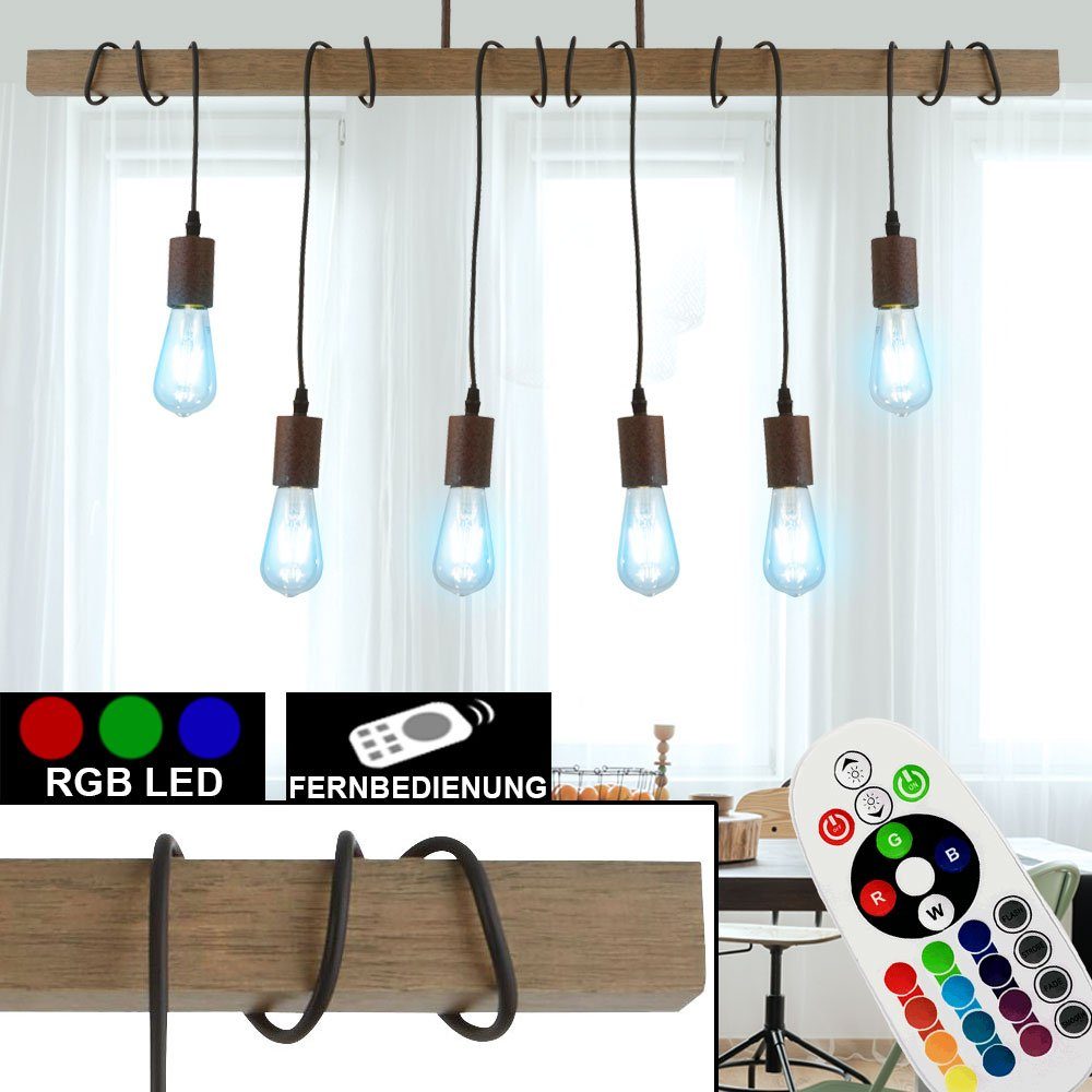 etc-shop LED Pendelleuchte, Leuchtmittel Lampe Holz Decken Hänge FERNBEDIENUNG Balken inklusive, Warmweiß, DIMMBAR Pendel Farbwechsel